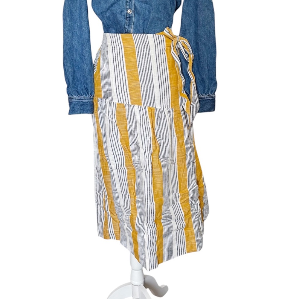 Maeve Anthropologie Skirt Striped Wrap Midi Lagenlook Coastal - Picture 2 of 13